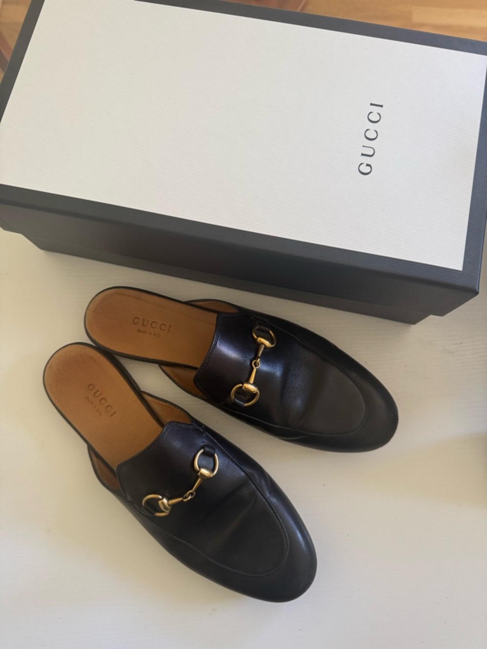 Gucci black Princetown Leather Horsebit Mules size 36.5